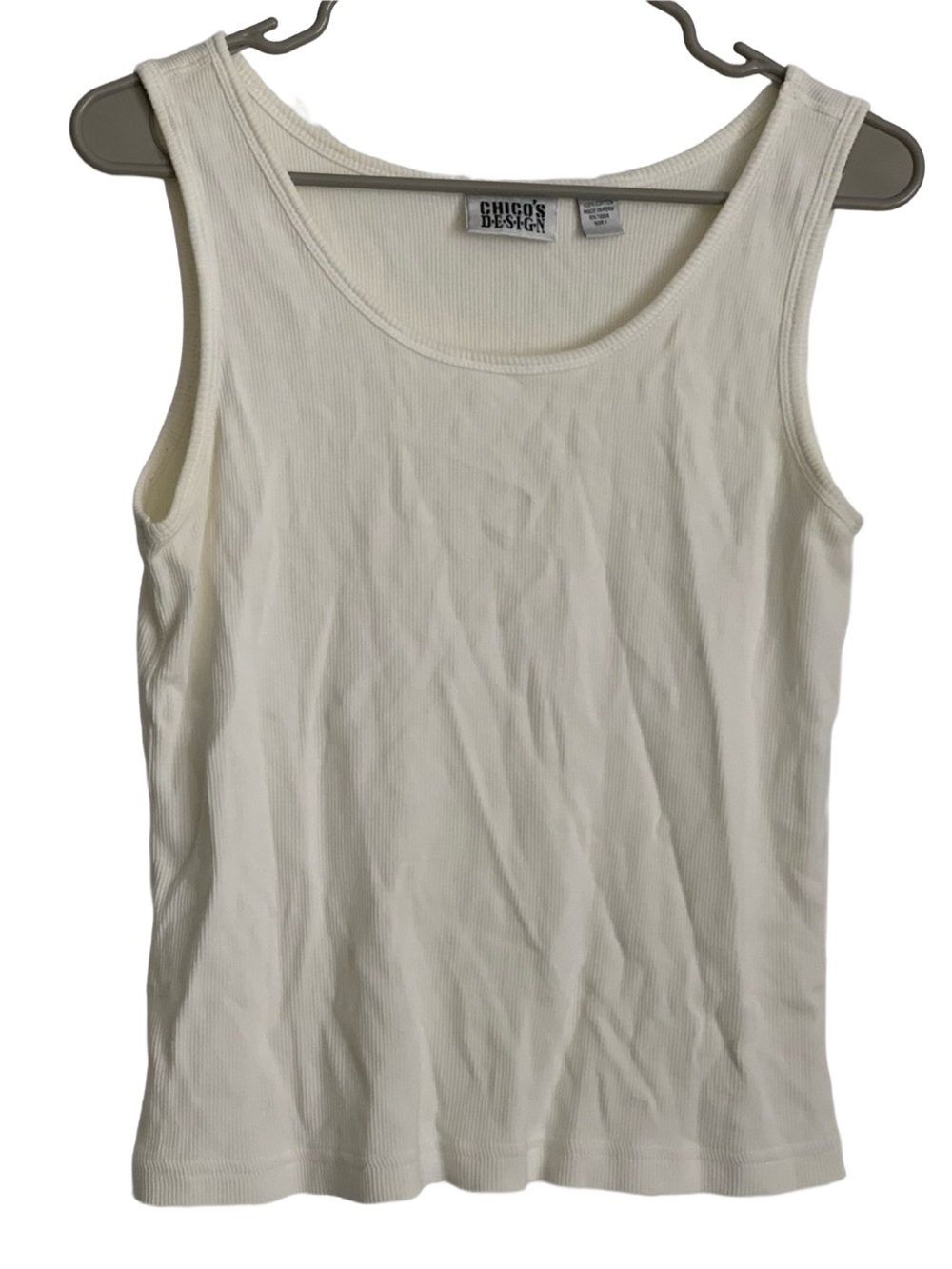 CHICOS Women’s White Sleeveless Ribbed Cotton Tank Top